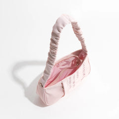 Half Moon Nylon Underarm Shoulder Bag Tote Handbag with Ruched Handle