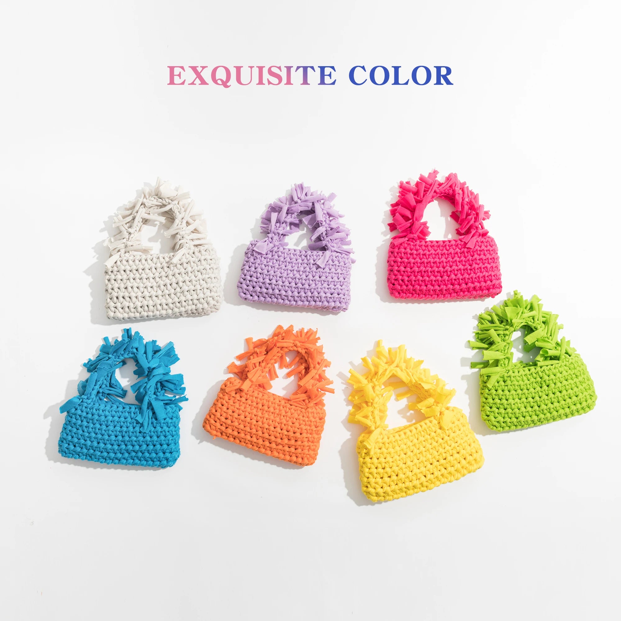 Handwoven Small Tote Bags Tassel Handle Handbags For Women Cotton Knitting