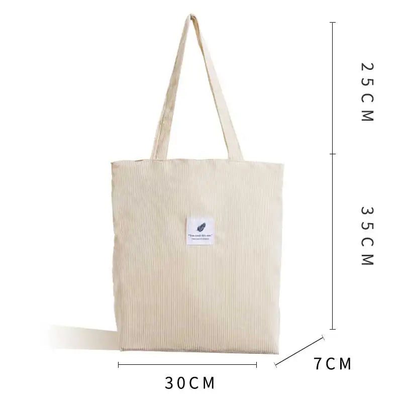 Casual Corduroy Tote Bag Soft Shopping Handbag for Women