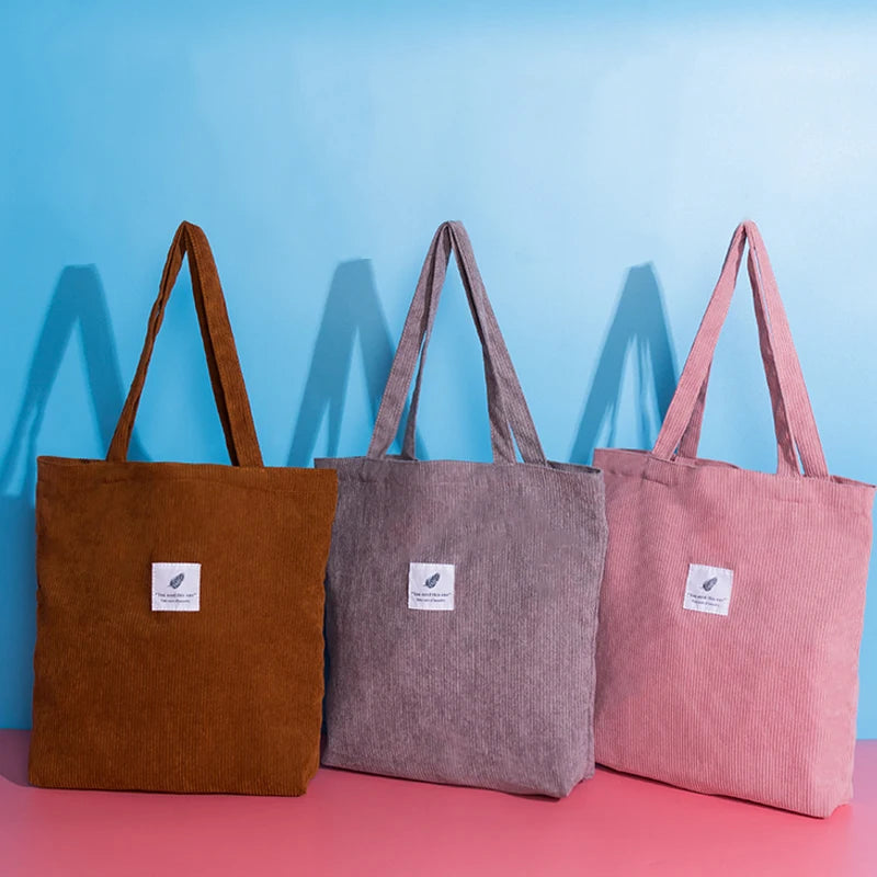 Casual Corduroy Tote Bag Soft Shopping Handbag for Women