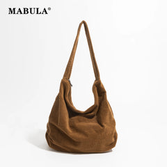 Brown Corduroy Women Shoulder Hobo Bag Lightweight Crossbody Purse