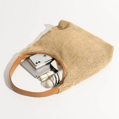 Beach Vacation Women Straw Bags Large Tote Shoulder Bag 2 Pcs Set