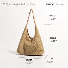 Beach Vacation Women Straw Bags Large Tote Shoulder Bag 2 Pcs Set