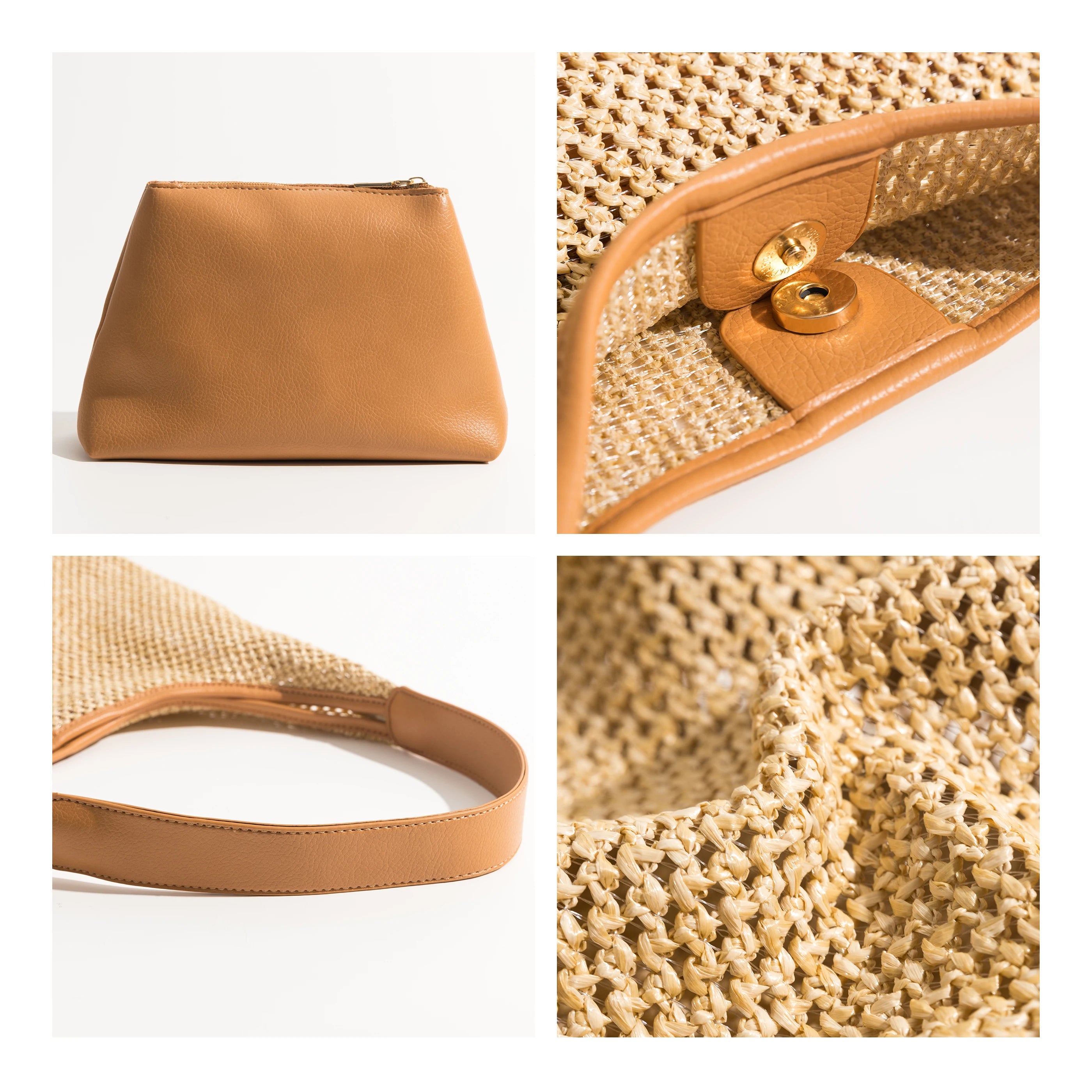 Beach Vacation Women Straw Bags Large Tote Shoulder Bag 2 Pcs Set