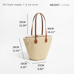 Summer Fan-Shaped Straw Beach Bag Large Capacity Shoulder Purse
