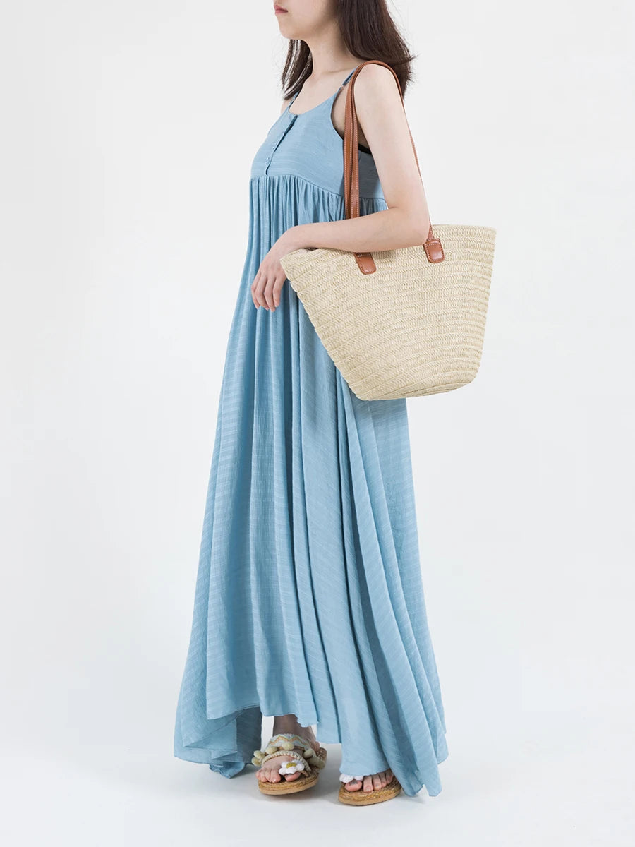 Summer Fan-Shaped Straw Beach Bag Large Capacity Shoulder Purse