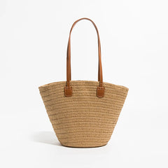 Summer Fan-Shaped Straw Beach Bag Large Capacity Shoulder Purse