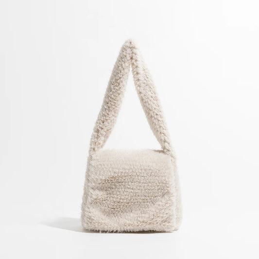 Winter Faux Fur Women Shoulder Bags Solid Square Flap Handbags Casual Totes