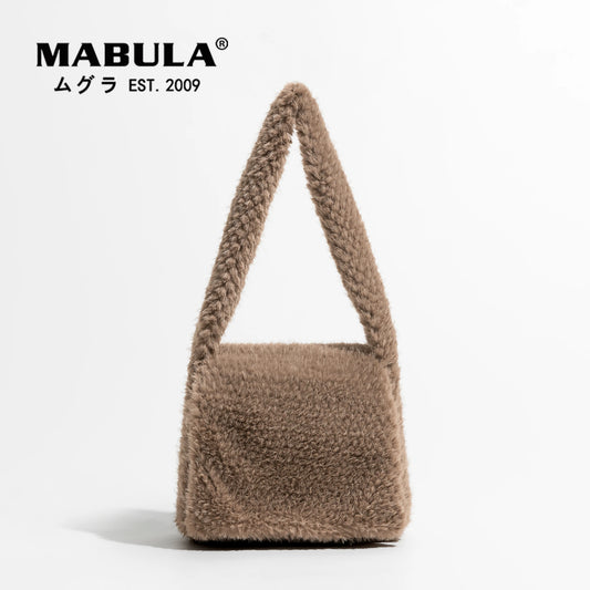 Winter Faux Fur Women Shoulder Bags Solid Square Flap Handbags Casual Totes