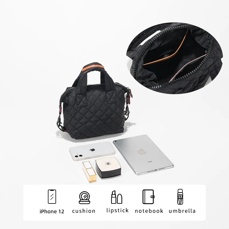 Women Winter Quilted Pillow Tote Handbag Female Mini