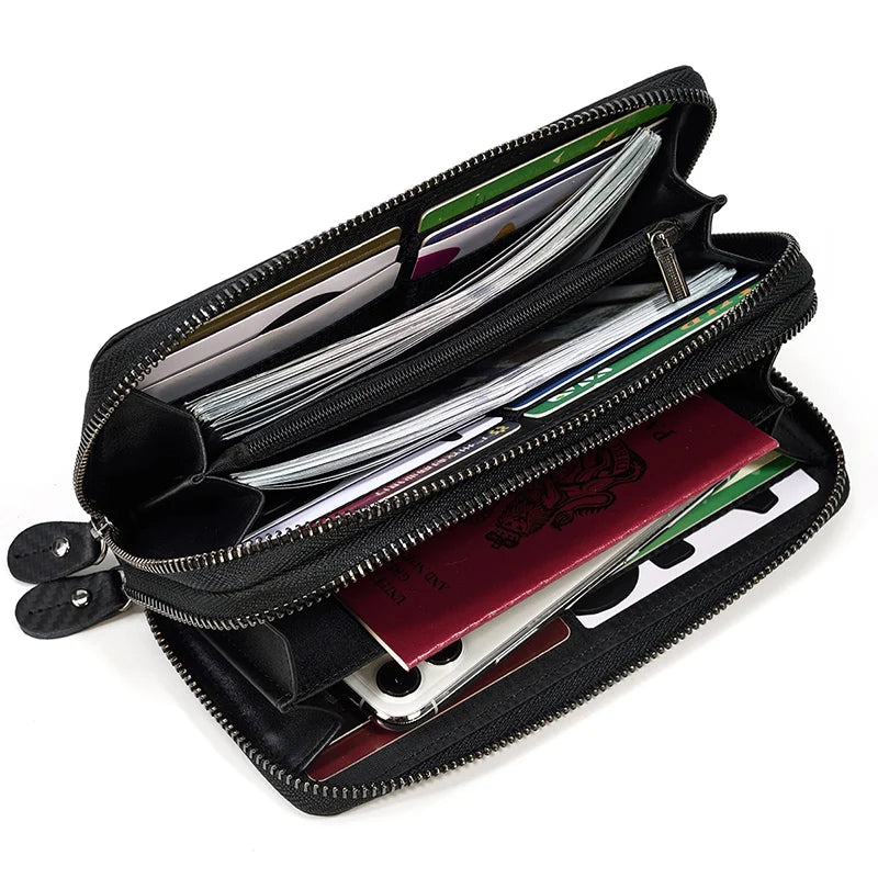 MAHEU Leather Long Purse Clutch Double Zip Wallet Men Women
