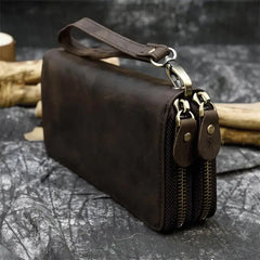 MAHEU Leather Long Purse Clutch Double Zip Wallet Men Women