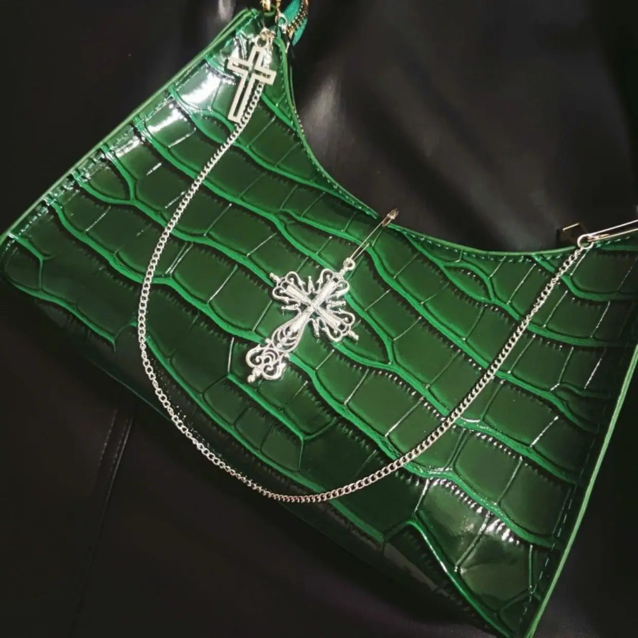 MBTI Crocodile Pattern Crucifix Handbag for Women