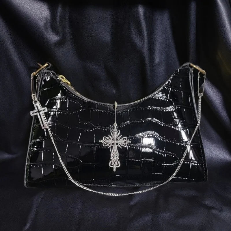 MBTI Crocodile Pattern Crucifix Handbag for Women