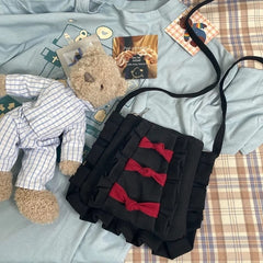 Sweet Girl Canvas Shoulder Bag with Bow Japanese Style