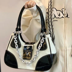 MBTI Vintage Casual Shoulder Bag for Women Canvas Chain Zipper Underarm Bag