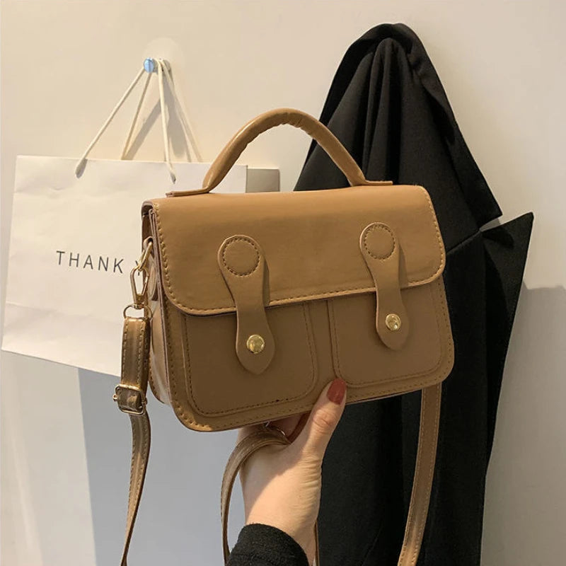 MBTI Vintage Handbag Solid Pu Leather Casual Flap Messenger Bag