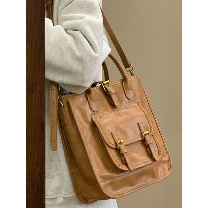 Vintage Leather Tote Bag for Women Large Capacity Handbag