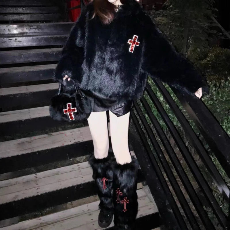 Y2k Plush Crossbody Bag for Women Punk Style