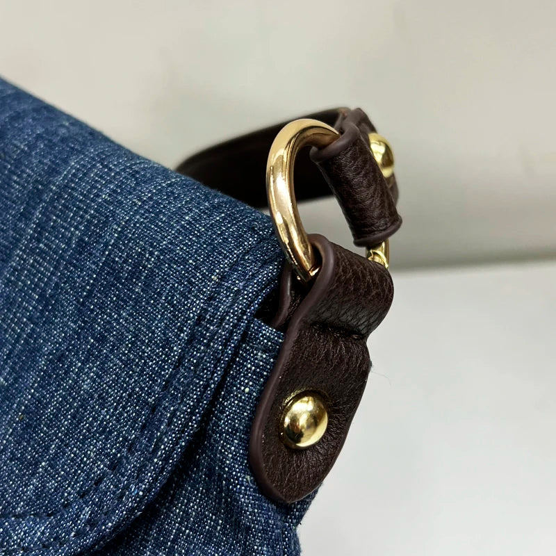 Denim Metal Lock Decoration Small Shoulder Cloth Bag
