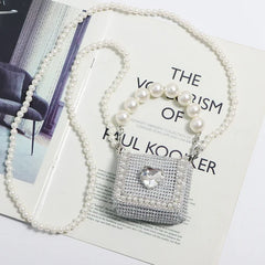 Rhinestone Lipstick Key Fanny Pack with Pearl Chain Handle