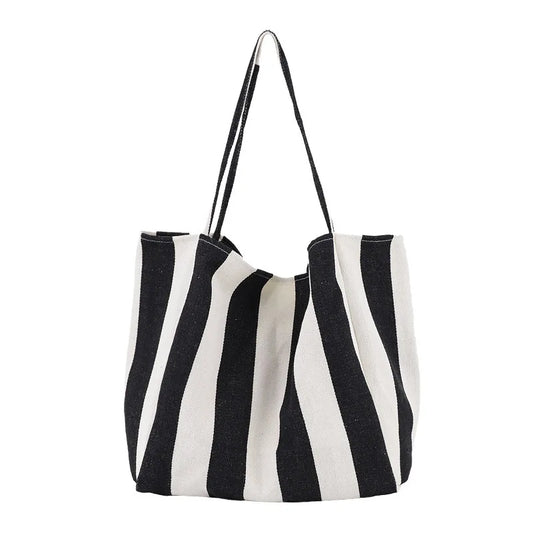 Casual Canvas Tote Handbag Large Shoulder Bag Striped Canvas Shopper Bags