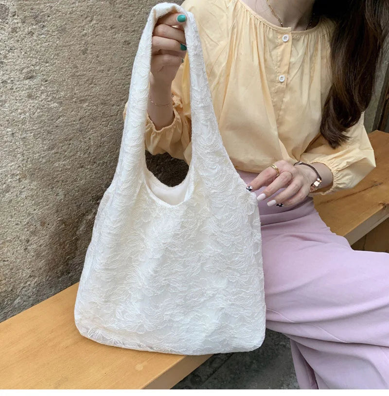 Floral Lace Canvas Shopper Tote Bag Shoulder Bags Large Capacity