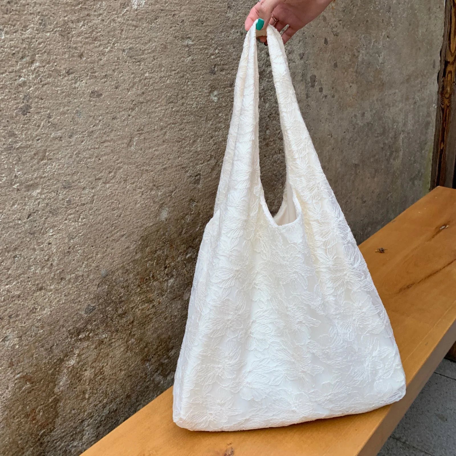 Floral Lace Canvas Shopper Tote Bag Shoulder Bags Large Capacity