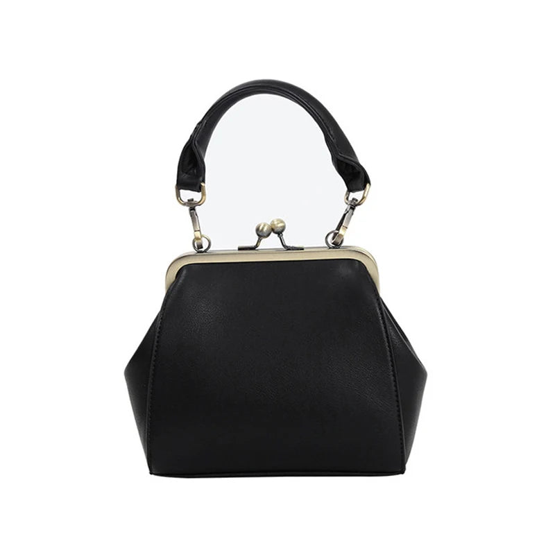 Vintage Women Bags Female Retro Shoulder Handbag Kiss Lock PU Leather Clip Bag