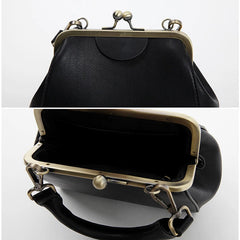 Vintage Women Bags Female Retro Shoulder Handbag Kiss Lock PU Leather Clip Bag
