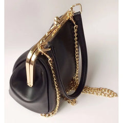 Vintage Women Bags Female Retro Shoulder Handbag Kiss Lock PU Leather Clip Bag