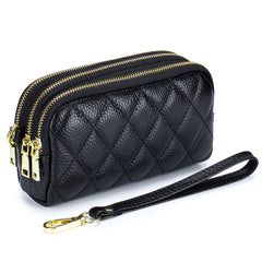 Women Leather Clutch Wallet Large Capacity Three-Zipper Long Money Bag Purse