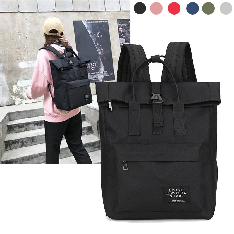 Canvas Laptop Backpack with USB Charging Port for Women