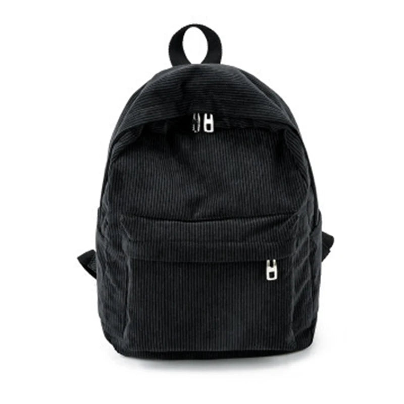 Corduroy School Bags for Teenagers Large Capacity Women Solid Backpack