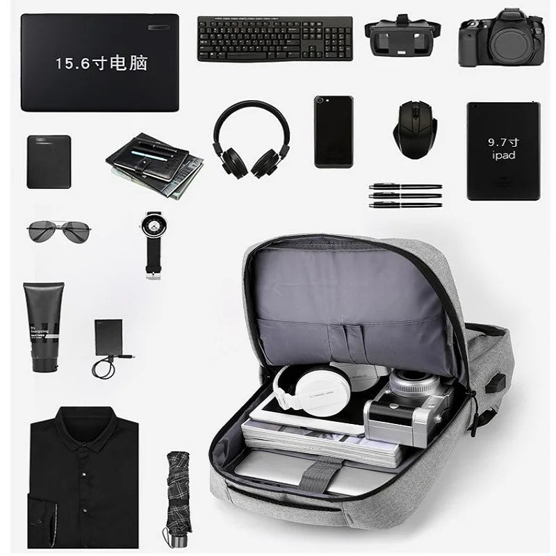 Large Capacity Business School Backpack USB Charging Laptop Waterproof Rucksack