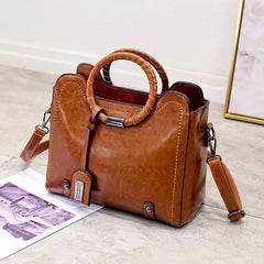 Soft Oil Wax PU Leather Handbag Women Messenger Bag Casual Tote