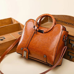 Soft Oil Wax PU Leather Handbag Women Messenger Bag Casual Tote