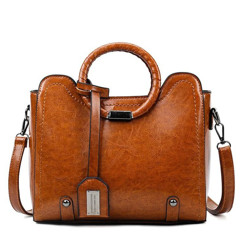 Soft Oil Wax PU Leather Handbag Women Messenger Bag Casual Tote