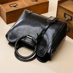 Soft Oil Wax PU Leather Handbag Women Messenger Bag Casual Tote