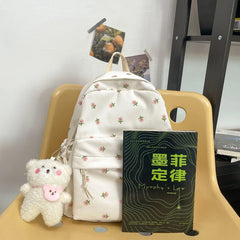 Floral Nylon School Bags for Girls Large Capacity Women Pink Backpack