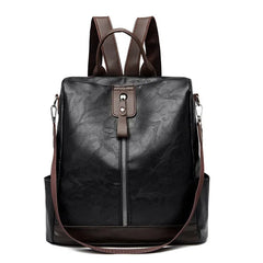 Vintage PU Leather Backpack Women Big Capacity Travel Backpack