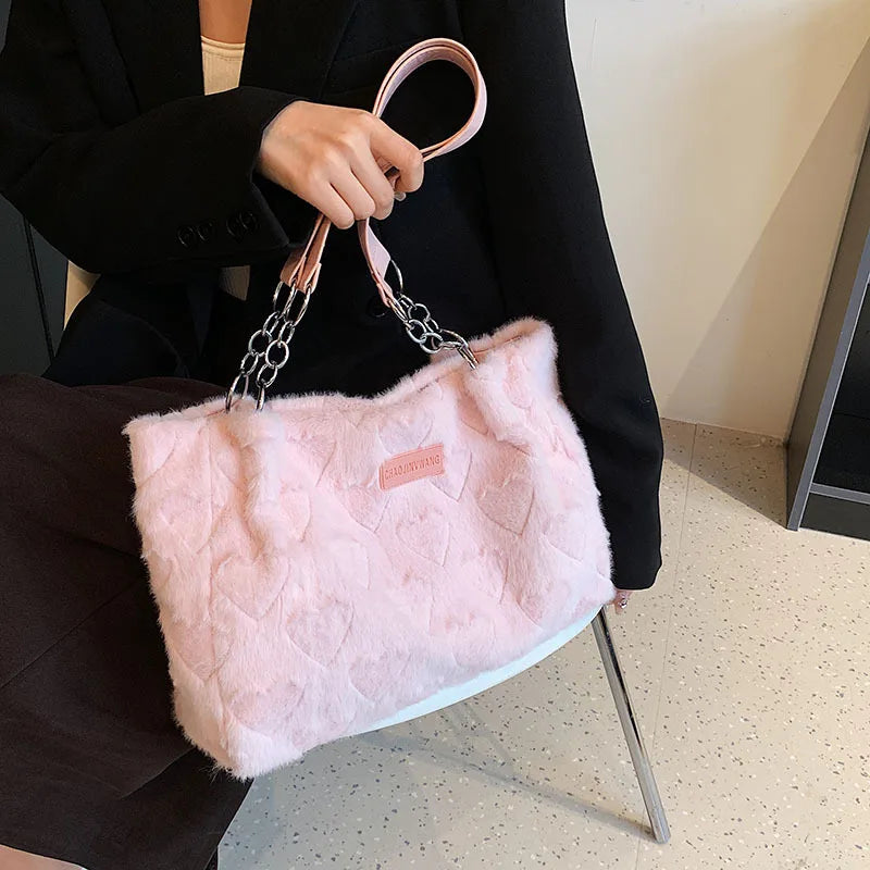 Winter Spring Plush Women Shoulder Bag Solid Soft Fluffy Fur Messenger Bags