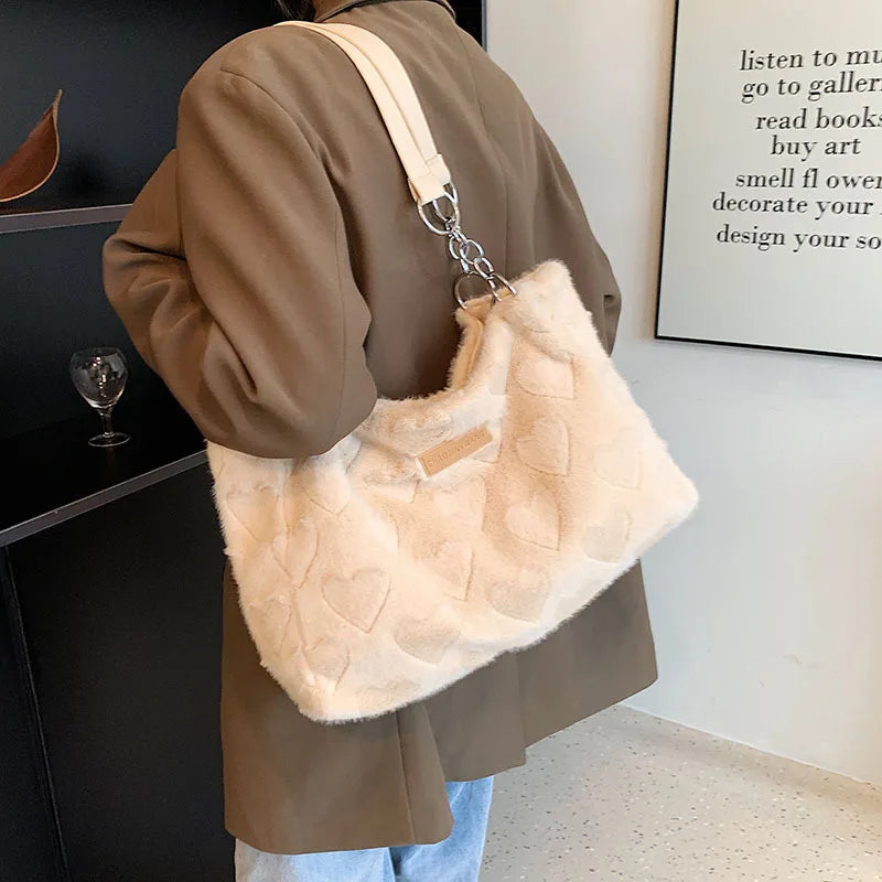 Winter Spring Plush Women Shoulder Bag Solid Soft Fluffy Fur Messenger Bags