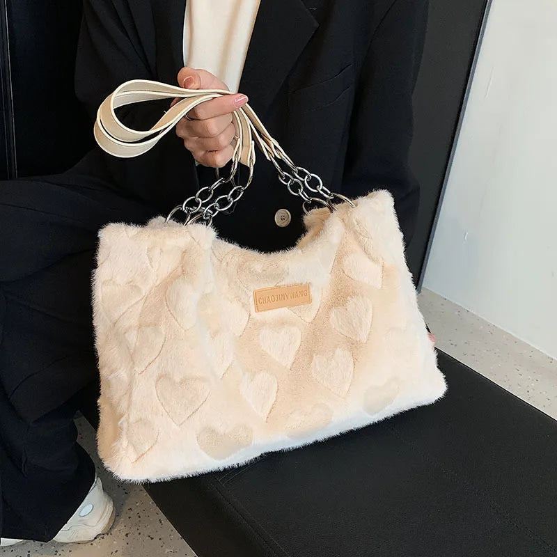 Winter Spring Plush Women Shoulder Bag Solid Soft Fluffy Fur Messenger Bags