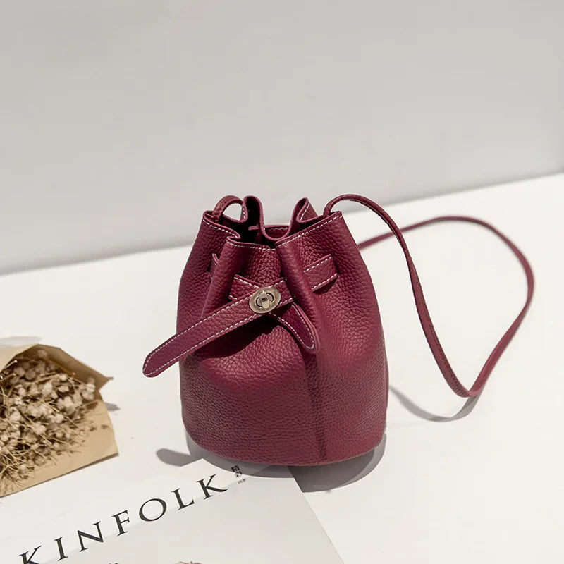 Women's Bucket PU Leather Shoulder Bag Hasp Crossbody Bag