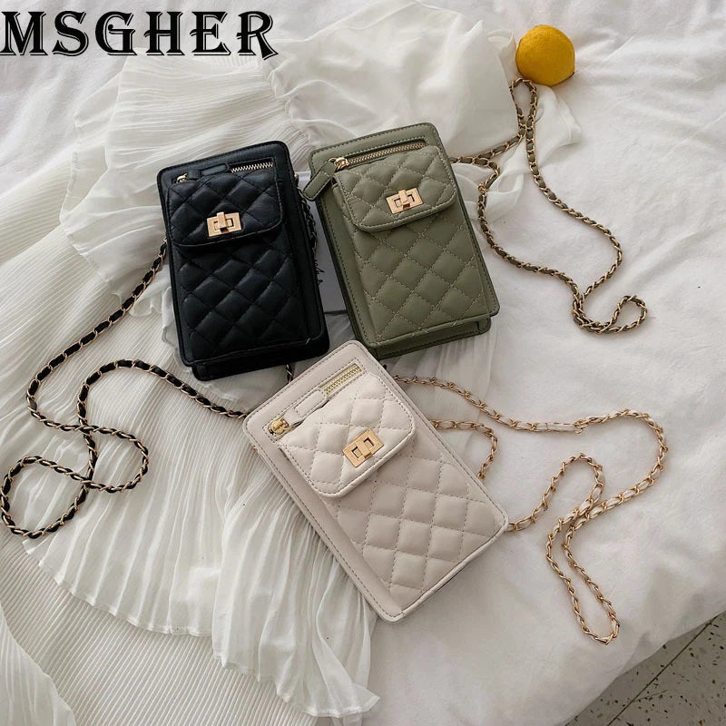 Summer Female Chain Small Shoulder Bag with Diamonds Lattice