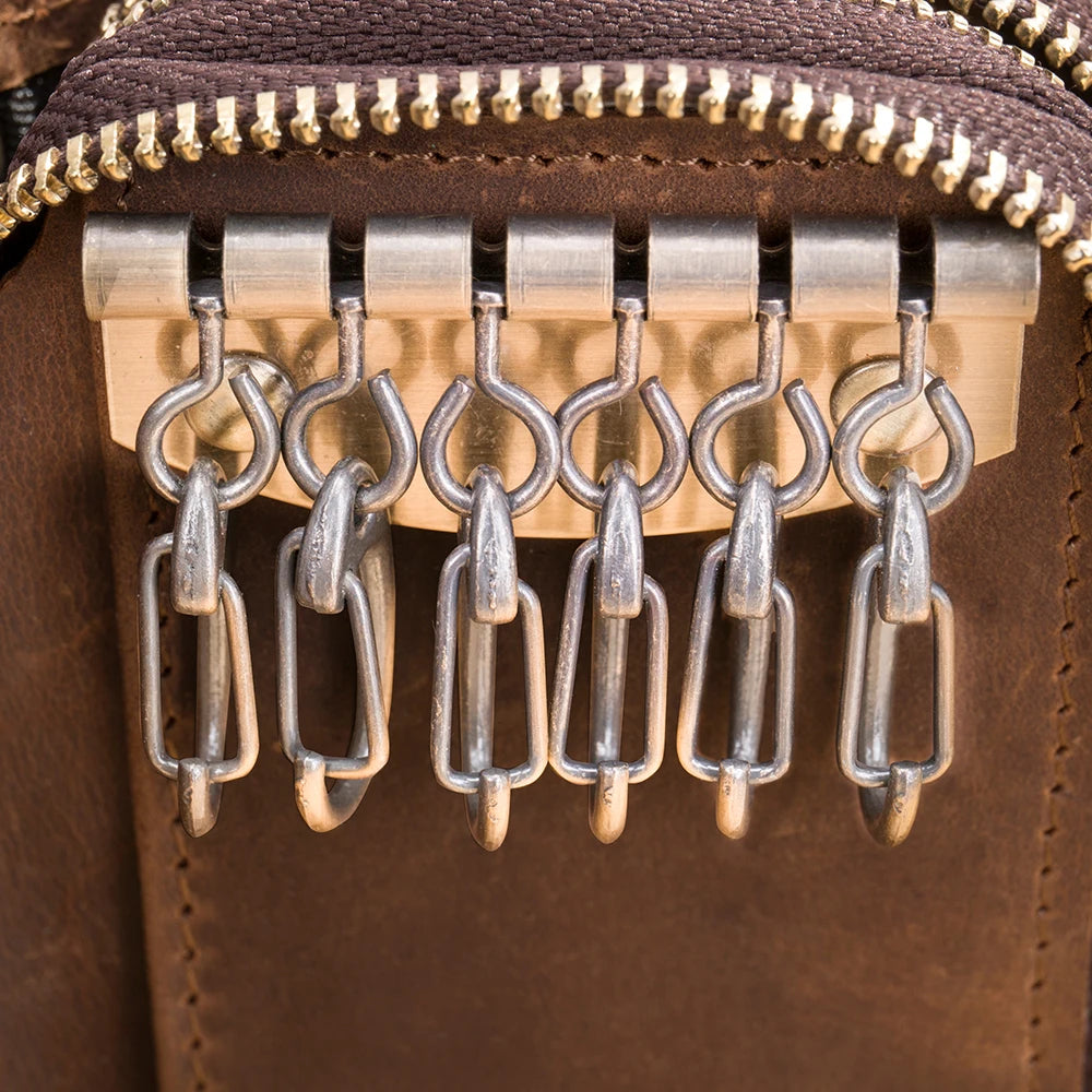 Crazy Horse Style Leather Key Holder Zipper Case