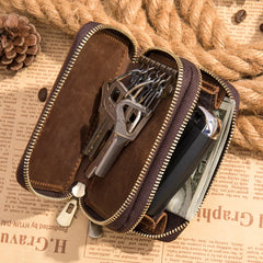 Crazy Horse Style Leather Key Holder Zipper Case