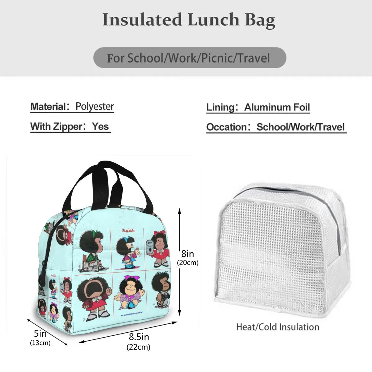 Mafalda Lunch Bag Insulation Waterproof Picnic Cooler Bag