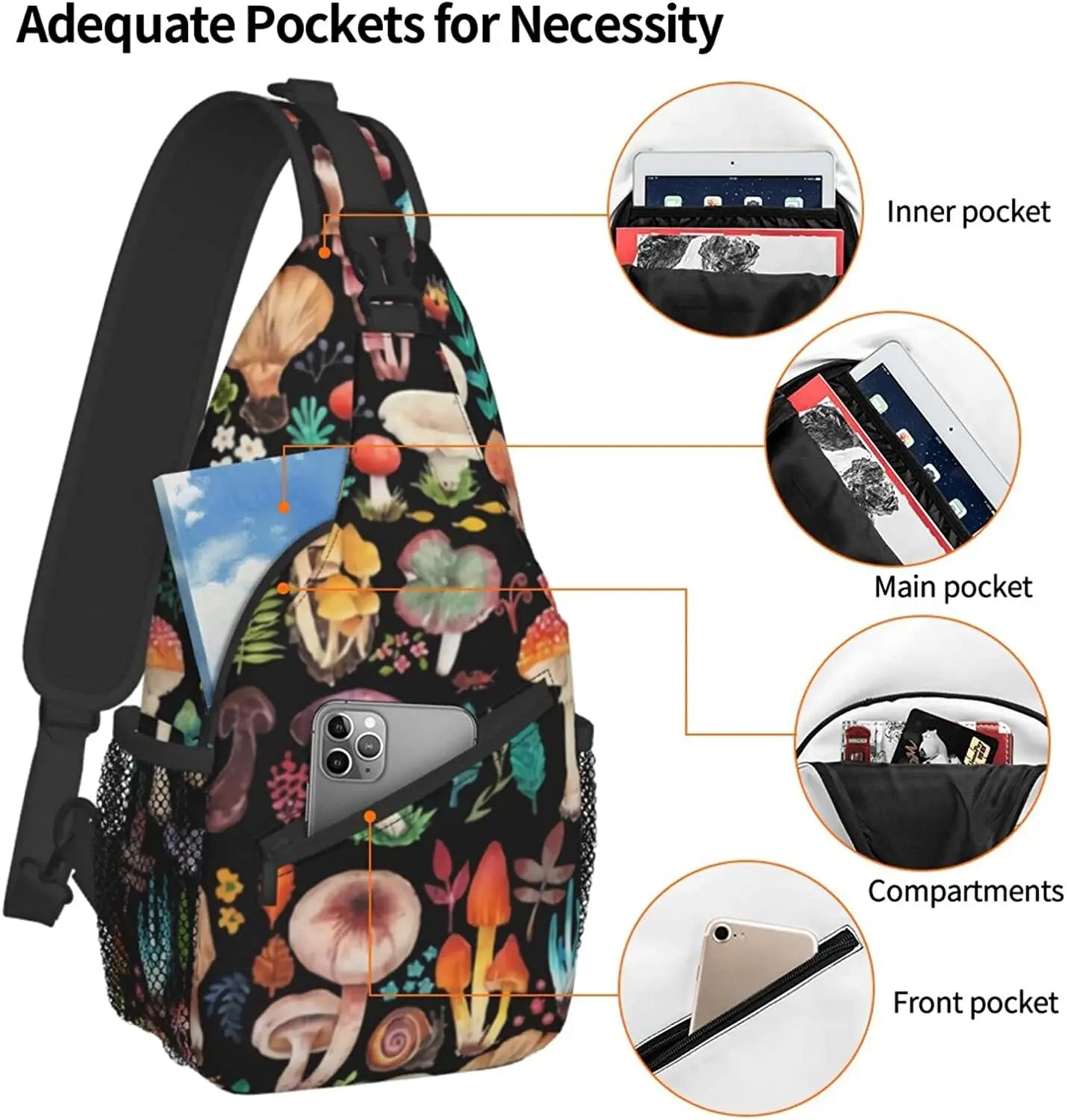 Magic Wild Mushroom Shrooms Sling Bag Crossbody Shoulder Travel Backpack